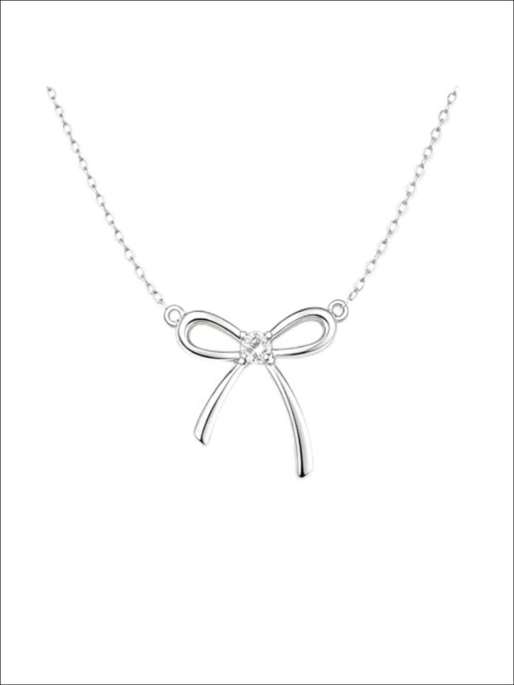 925 Sterling Silver Lab Grown Diamond Bow Pendant Necklace Dainty Elegant Gift